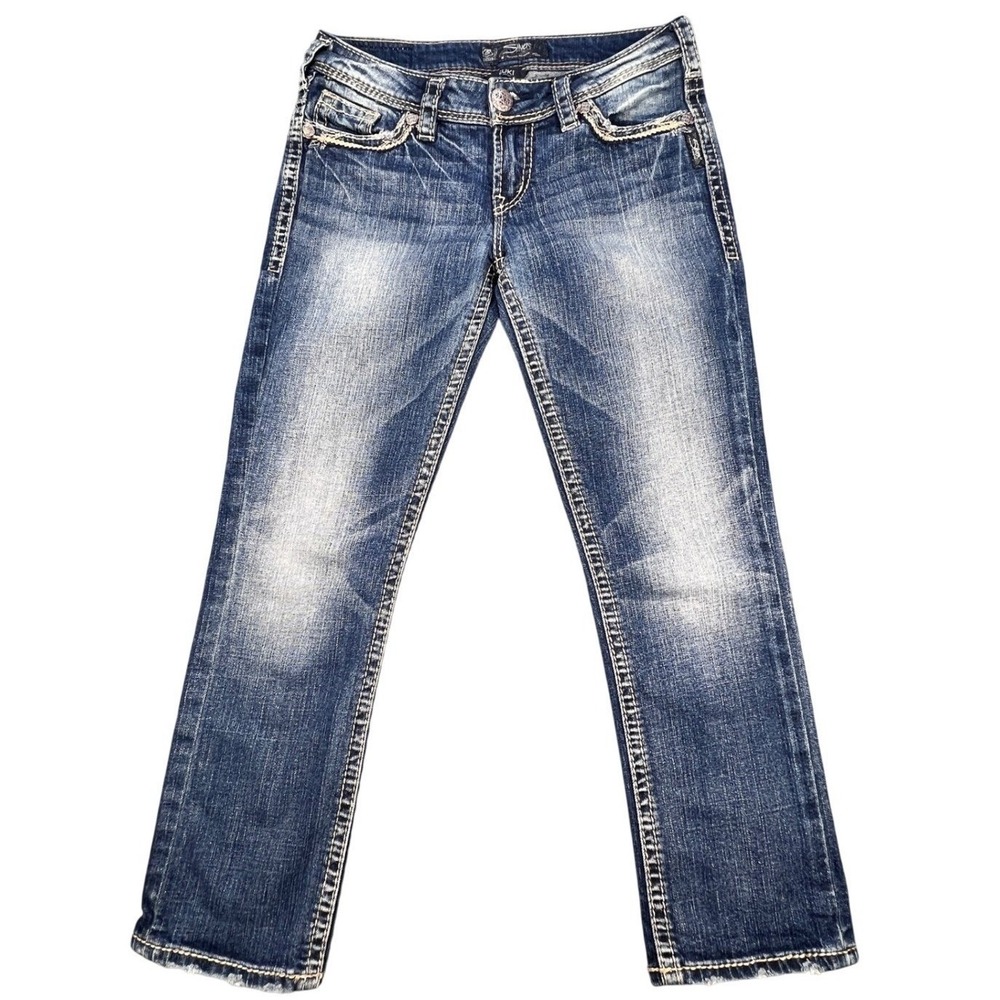 Silver Blue Suki Low Capri Mid Rise Stretch Denim Jeans Womens 26